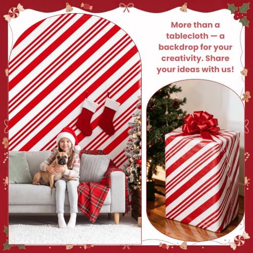 100FT x 54IN Christmas Candy Cane Red and White Striped Tablecloth Roll, alternate view 4