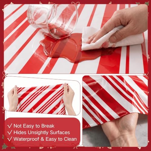 100FT x 54IN Christmas Candy Cane Red and White Striped Tablecloth Roll, alternate view 7
