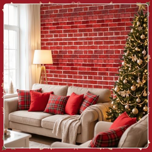 100FT x 54IN Christmas Red Brick Tablecloth Roll with Slide Cutter Box, alternate view 4
