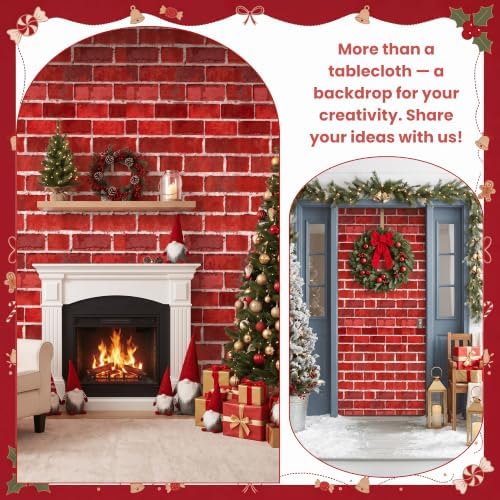 100FT x 54IN Christmas Red Brick Tablecloth Roll with Slide Cutter Box, alternate view 5