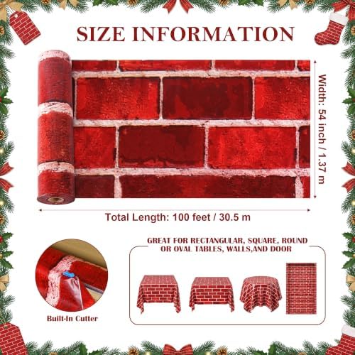 100FT x 54IN Christmas Red Brick Tablecloth Roll with Slide Cutter Box, alternate view 7
