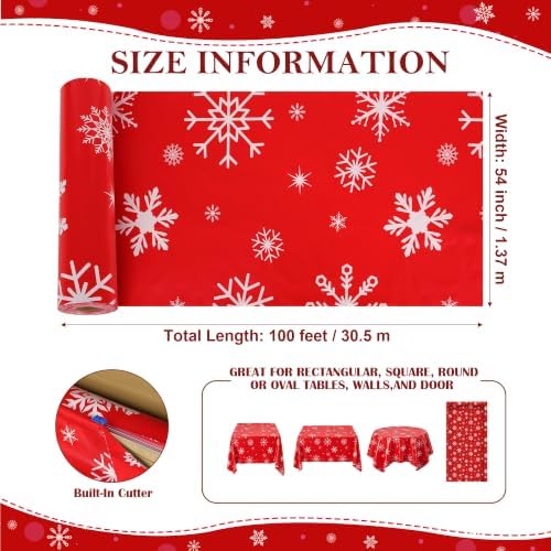 100FT x 54IN Christmas White Snowflake Tablecloth Roll with Cutter Box, alternate view 6