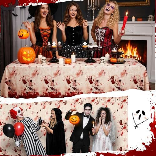 100FT x 54IN Halloween Bloody Print Plastic Tablecloth Roll with Cutter Box, alternate view 3