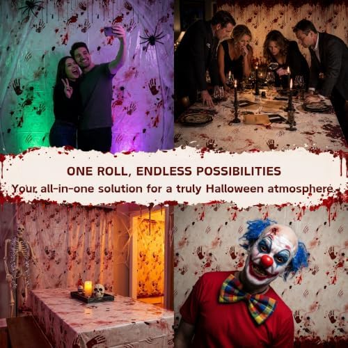 100FT x 54IN Halloween Bloody Print Plastic Tablecloth Roll with Cutter Box, alternate view 5