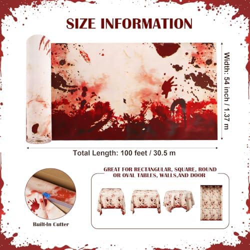 100FT x 54IN Halloween Bloody Print Plastic Tablecloth Roll with Cutter Box, alternate view 7