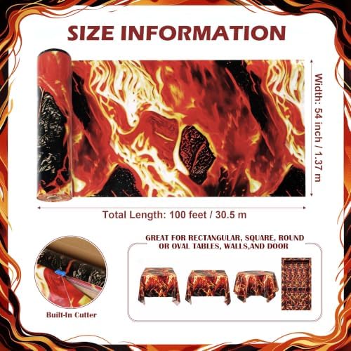 100FT x 54IN Halloween Lava Plastic Tablecloth Roll with Slide Cutter Box in Red Lava, alternate view 7