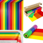 100FT x 54IN Rainbow Plastic Tablecloth Roll with Slide Cutter Box