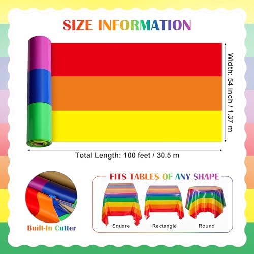 100FT x 54IN Rainbow Plastic Tablecloth Roll with Slide Cutter Box, alternate view 7