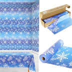 100FT x 54IN Snowflake Plastic Tablecloth Roll with Slide Cutter Box in Blue and Purple Snowflake