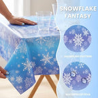 100FT x 54IN Snowflake Plastic Tablecloth Roll with Slide Cutter Box in Blue and Purple Snowflake, alternate view 4