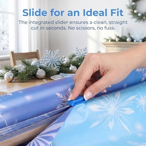 100FT x 54IN Snowflake Plastic Tablecloth Roll with Slide Cutter Box in Blue and Purple Snowflake, alternate view 6