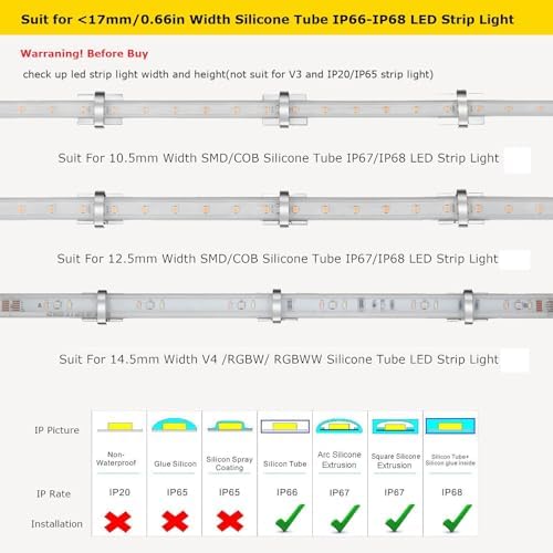 100Pack Two Fixation LED Strip Light Holder Clips for 10-17mm Width IP67/68, alternate view 2