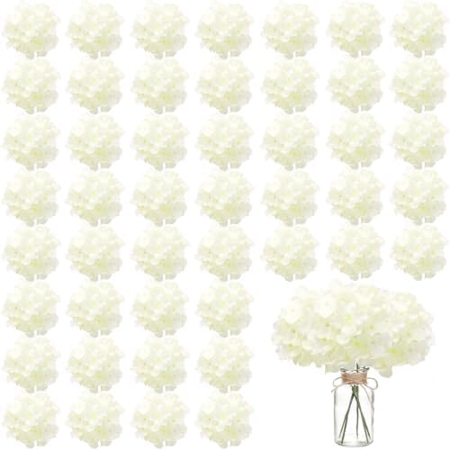100PCS Artificial Hydrangea Flowers, Fake Flowers Silk Hydrangea Full Flowers Heads with Stems for Wedding Home