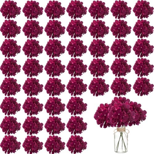 100PCS Artificial Hydrangea Flowers, Fake Flowers Silk Hydrangea Full Flowers Heads with Stems for Wedding Home