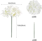 100PCS Artificial Hydrangea Flowers, Fake Flowers Silk White Hydrangea Full Flowers Heads with Stems for Wedding, alternate