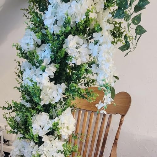 100PCS Artificial Hydrangea Flowers, Fake Flowers Silk White Hydrangea Full Flowers Heads with Stems for Wedding, alternate