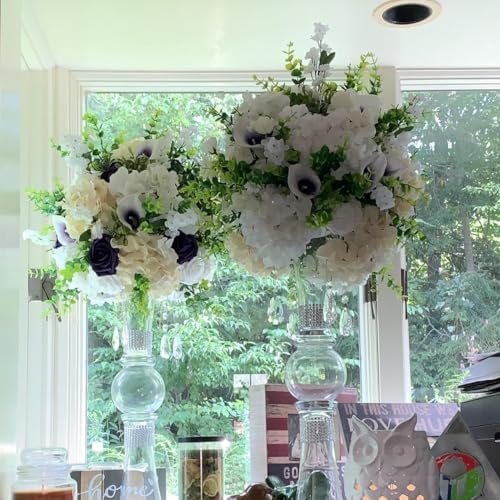 100PCS Artificial Hydrangea Flowers, Fake Flowers Silk White Hydrangea Full Flowers Heads with Stems for Wedding, alternate