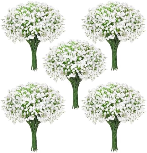 100Pcs Babys Breath Artificial Flowers-Gypsophila Babys Breath Flowers Artificial Bulk-White Real Touch Fake