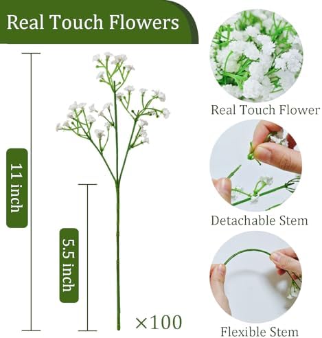 100Pcs Babys Breath Artificial Flowers-Gypsophila Babys Breath Flowers Artificial Bulk-White Real Touch Fake, alternate view