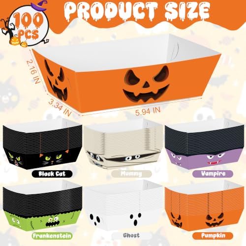 100Pcs Bulk Halloween Trays, Fold-to-Assemble Halloween Paper Food Trays in White, alternate view 3