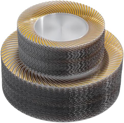 100Pcs Clear Plates With Gold Trim for Party, Disposable Plates Include 50 Dessert Plates and 50 Dinner Plates
