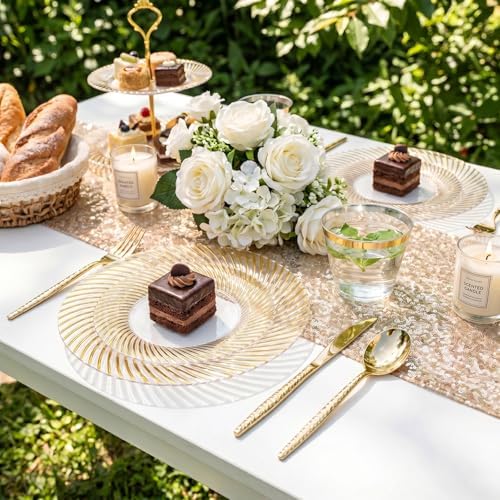 100Pcs Clear Plates With Gold Trim for Party, Disposable Plates Include 50 Dessert Plates and 50 Dinner Plates, alternate