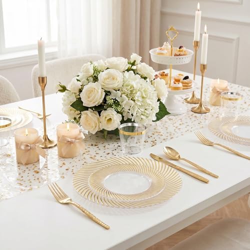 100Pcs Clear Plates With Gold Trim for Party, Disposable Plates Include 50 Dessert Plates and 50 Dinner Plates, alternate
