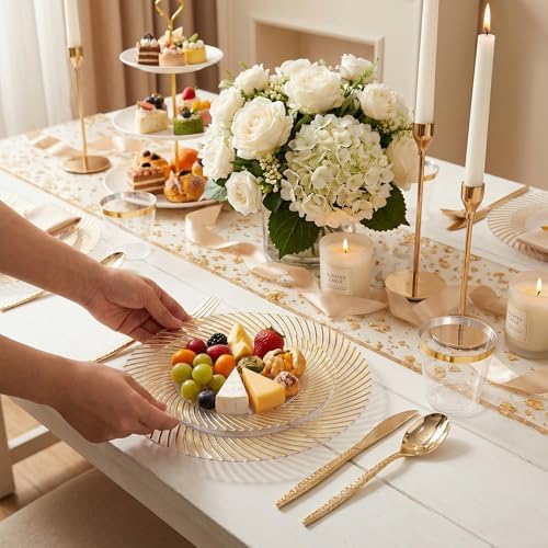 100Pcs Clear Plates With Gold Trim for Party, Disposable Plates Include 50 Dessert Plates and 50 Dinner Plates, alternate