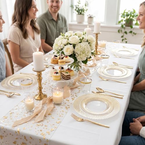100Pcs Clear Plates With Gold Trim for Party, Disposable Plates Include 50 Dessert Plates and 50 Dinner Plates, alternate