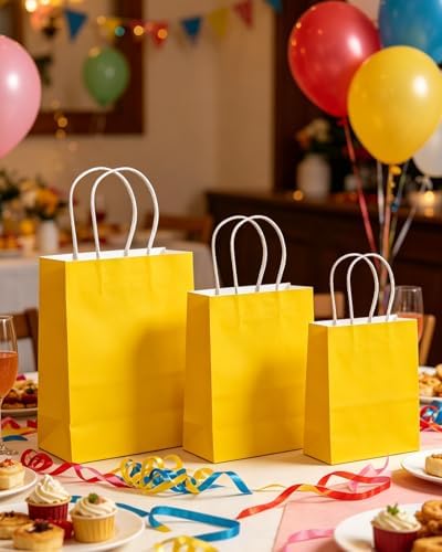 100PCS Gift Bag with Handles Bulk Bright Yellow Paper Bags Assorted Sizes(33pcs Large 13",33pcs Medium 11",34pcs, alternate
