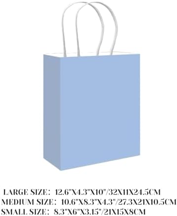 100PCS Gift Bag with Handles Bulk Light Blue Paper Bags Assorted Sizes(33pcs Large 13",33pcs Medium 11",34pcs, alternate view