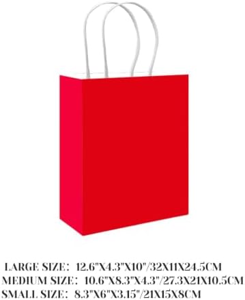 100PCS Gift Bag with Handles Bulk Red Paper Bags Assorted Sizes(33pcs Large 13",33pcs Medium 11",34pcs Small 8"), alternate