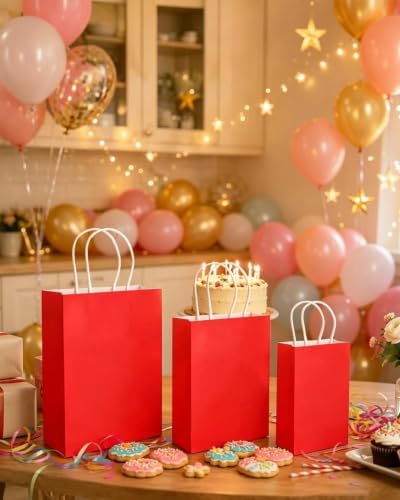 100PCS Gift Bag with Handles Bulk Red Paper Bags Assorted Sizes(33pcs Large 13",33pcs Medium 11",34pcs Small 8"), alternate