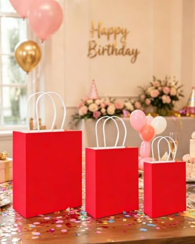 100PCS Gift Bag with Handles Bulk Red Paper Bags Assorted Sizes(33pcs Large 13",33pcs Medium 11",34pcs Small 8"), alternate