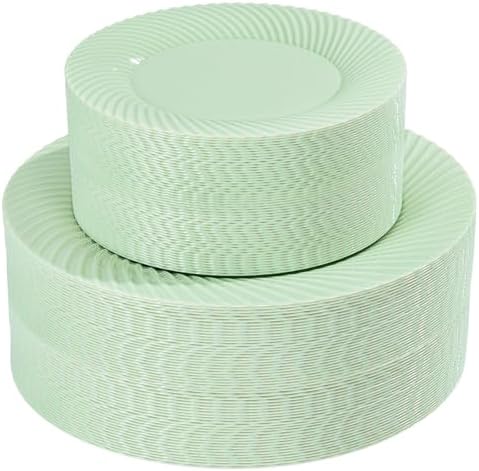 100Pcs Green Plastic Plates for Party, Green Disposable Plates Include 50 Dessert Plates and 50 Dinner Plates