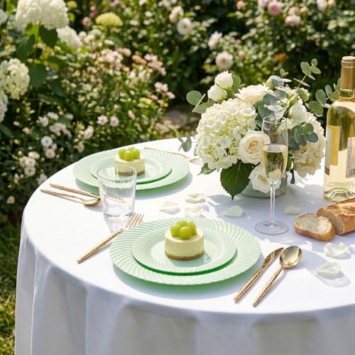 100Pcs Green Plastic Plates for Party, Green Disposable Plates Include 50 Dessert Plates and 50 Dinner Plates, alternate view