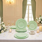 100Pcs Green Plastic Plates for Party, Green Disposable Plates Include 50 Dessert Plates and 50 Dinner Plates, alternate view