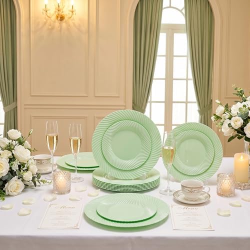 100Pcs Green Plastic Plates for Party, Green Disposable Plates Include 50 Dessert Plates and 50 Dinner Plates, alternate view