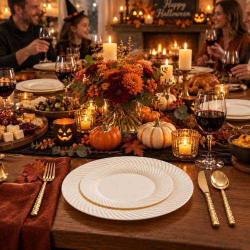 100Pcs Ivory Plastic Plates for Party, Ivory Disposable Plates Include 50 Dessert Plates and 50 Dinner Plates, alternate view