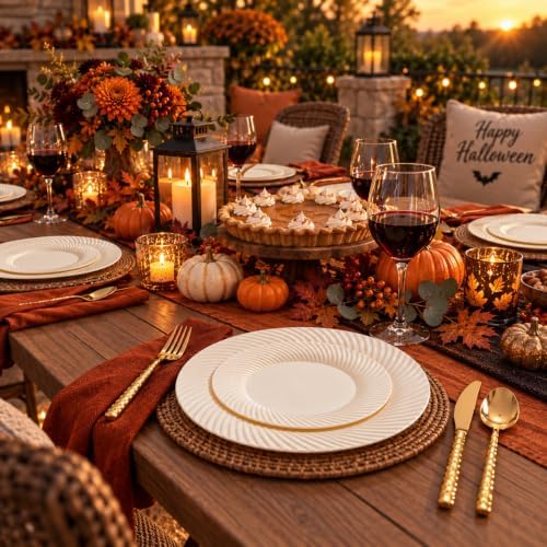 100Pcs Ivory Plastic Plates for Party, Ivory Disposable Plates Include 50 Dessert Plates and 50 Dinner Plates, alternate view