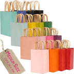 100Pcs Medium Size Paper Gift Bags with Handles - 11"x8.3"x4.3" Kraft Party Bags - 16 Solid Colors in 1 Count