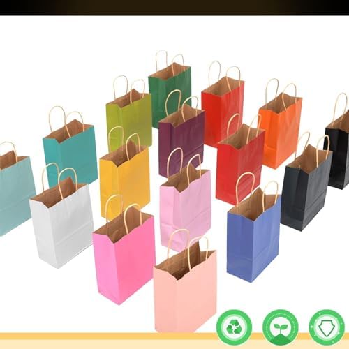 100Pcs Medium Size Paper Gift Bags with Handles - 11"x8.3"x4.3" Kraft Party Bags - 16 Solid Colors in 1 Count, alternate view