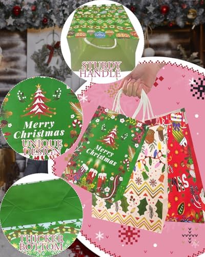 100PCS Paper Gift Bags Assorted Christmas Paper Bags Red White Green in 100 Count (Pack of 1) in Red White Green, alternate