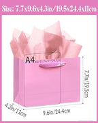 100PCS Pink Gift Bags with Tissue Paper Medium Wide Size in 100 Count (Pack of 1) - Medium Wide in Pink, alternate view 3