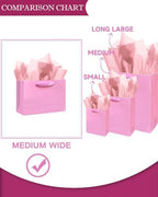 100PCS Pink Gift Bags with Tissue Paper Medium Wide Size in 100 Count (Pack of 1) - Medium Wide in Pink, alternate view 5