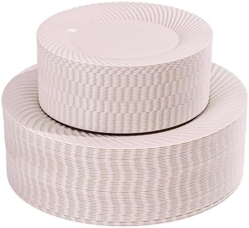 100Pcs Pink Plastic Plates for Party, Pink Disposable Plates Include 50 Dessert Plates and 50 Dinner Plates for