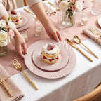 100Pcs Pink Plastic Plates for Party, Pink Disposable Plates Include 50 Dessert Plates and 50 Dinner Plates for, alternate
