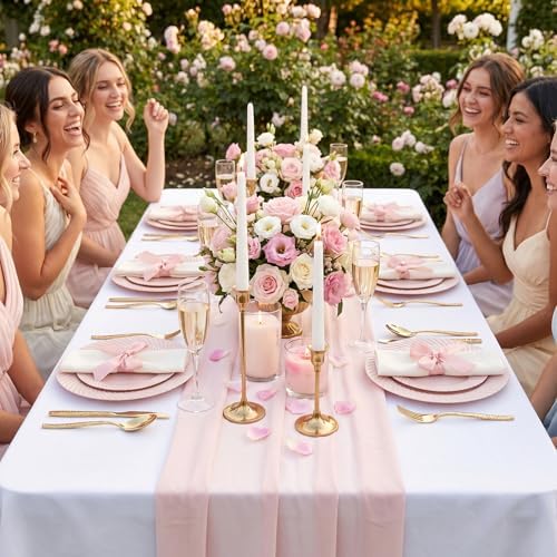 100Pcs Pink Plastic Plates for Party, Pink Disposable Plates Include 50 Dessert Plates and 50 Dinner Plates for, alternate