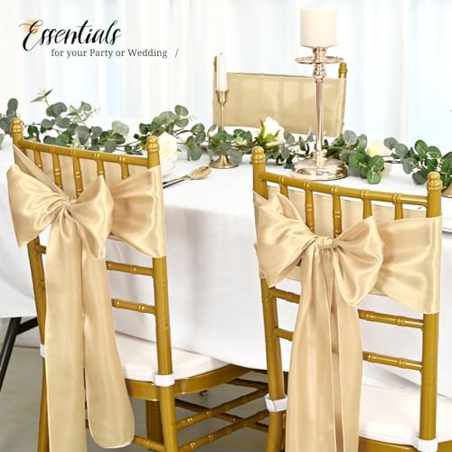 100Pcs Satin Chair Sashes Ties, Champagne Satin Chair Sashes Bows Chair Cover Back Tie Supplies for Wedding, alternate view 2