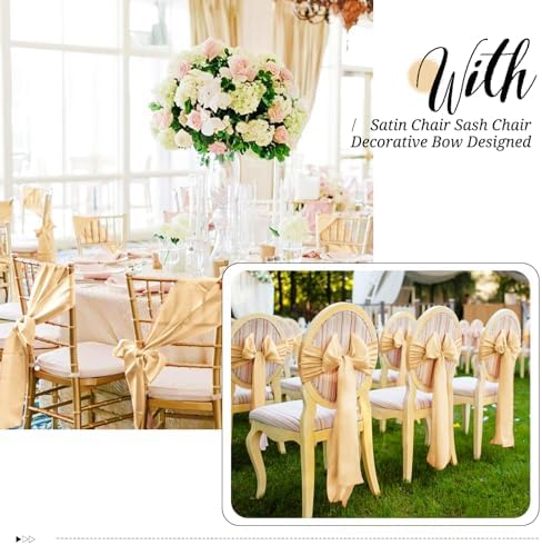 100Pcs Satin Chair Sashes Ties, Champagne Satin Chair Sashes Bows Chair Cover Back Tie Supplies for Wedding, alternate view 4
